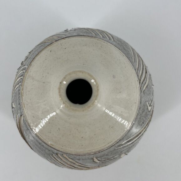 Vintage Stoneware Ceramic Studio Art Pottery Glazed Carved Bud Vase Signed - Picture 8 of 14